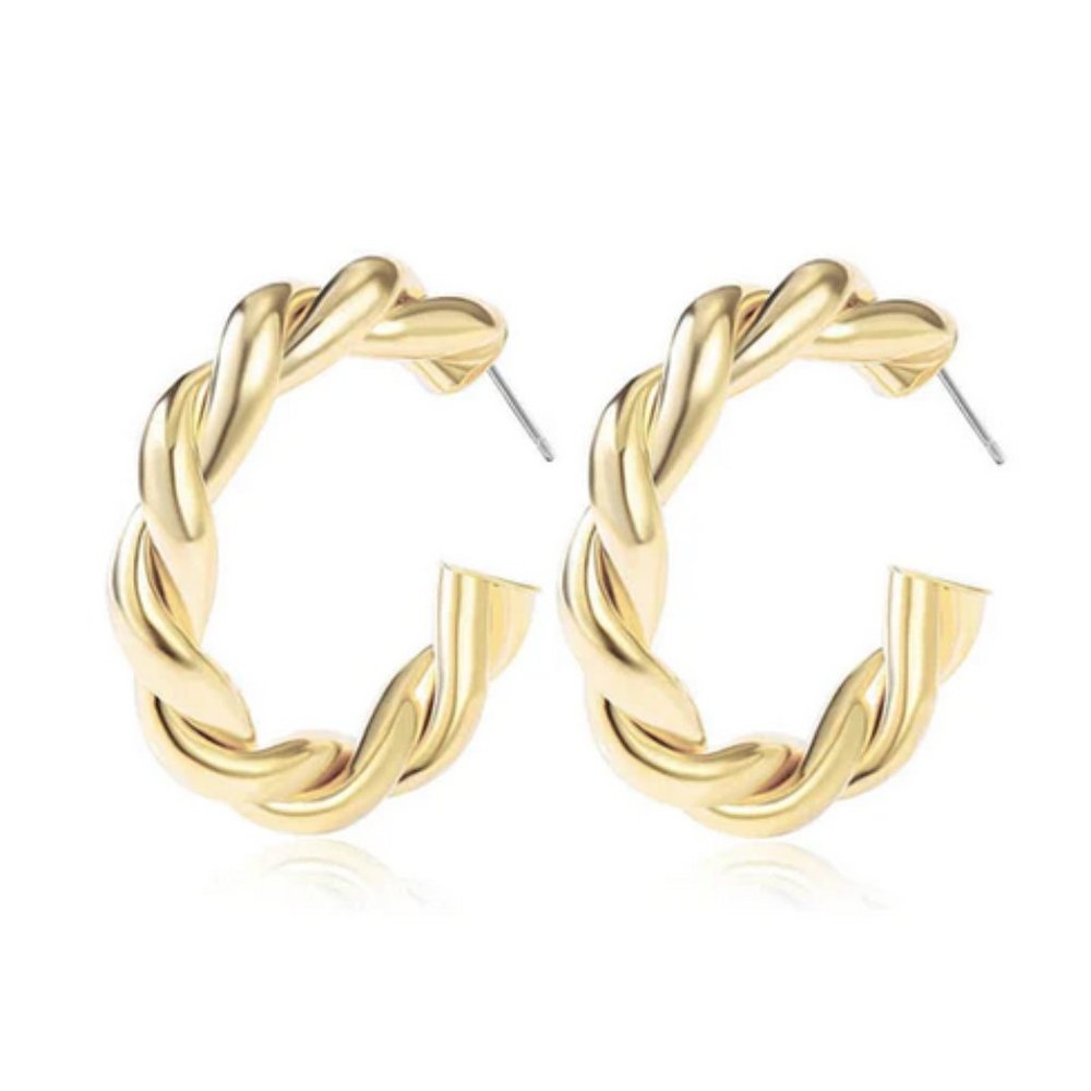 14k Gold Filled Twist Hoops - Picture 2 of 4